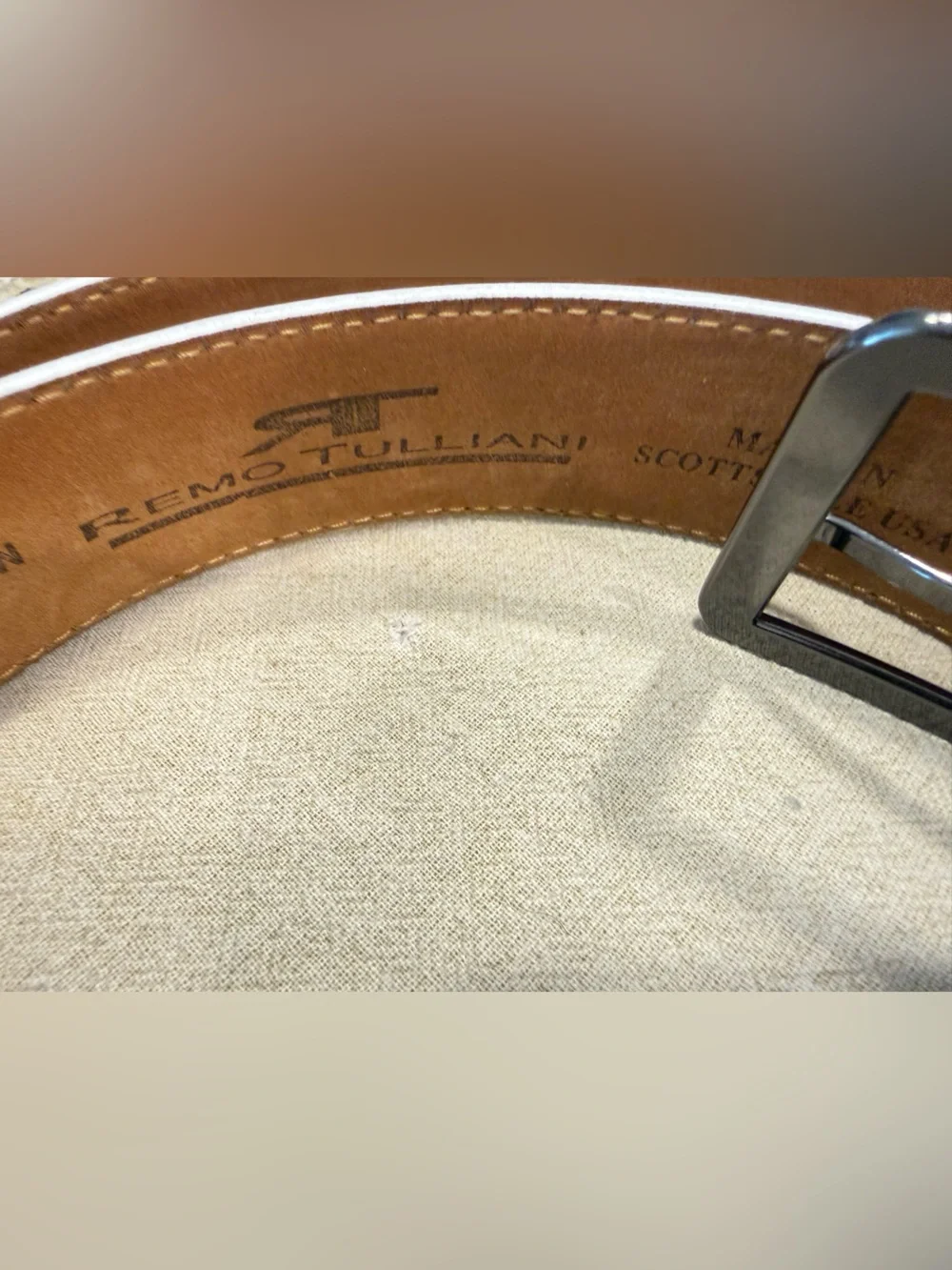 Remu Tulliani calfskin leather monochrome black white belt 44”